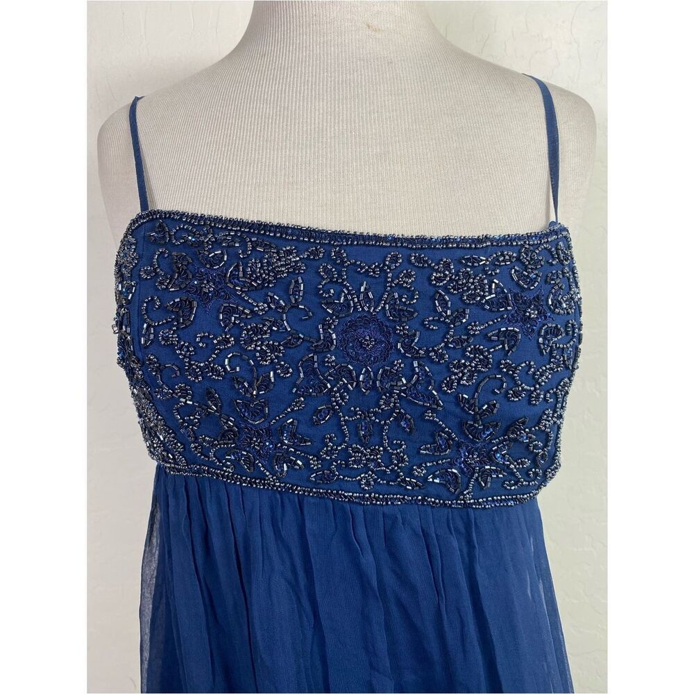 Patra Navy Blue Beaded Spaghetti Strap Mini Dress